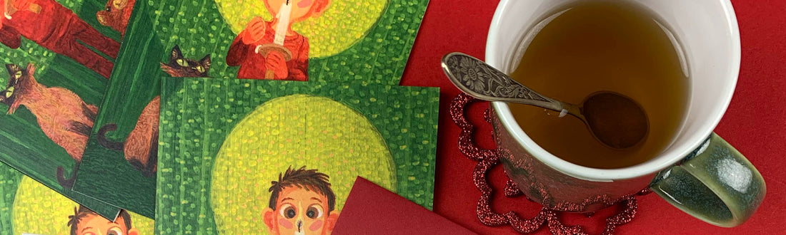 Een frisse blik op kerstmis-rood. Een nieuwe kleurrijke kerstkaart met warme groenen en roden